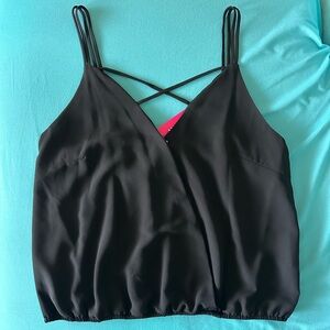 NWT A'gaci Black Strappy Cami Top Chic Minimalist Date Night Clubwear Top Size L